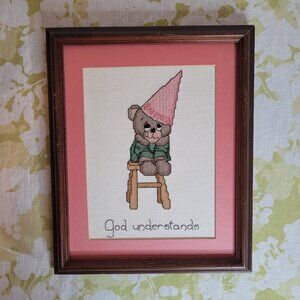 God Understands "Dunce" Bear Framed Cross Stitch Art